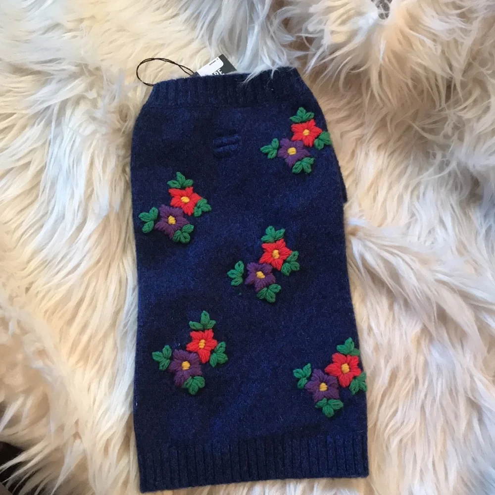 Anthropologie Embroidered Flower Dog Sweater